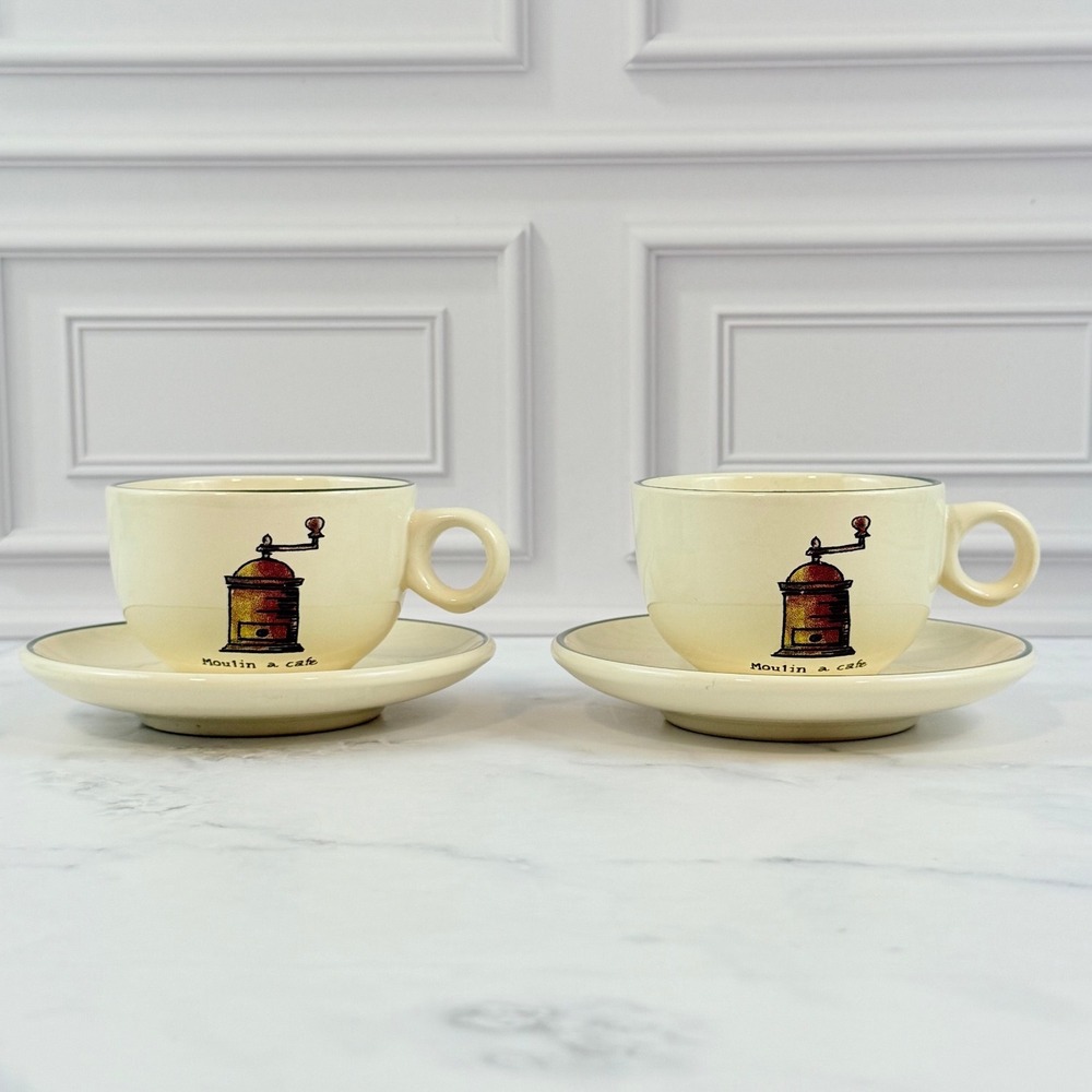 VTG PAIR (2) Pauline France Demitasse Coffee Cups and Saucers Moulin a Cafe